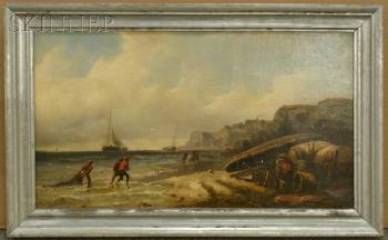 Fishermen pulling nets ashore by 
																			Albertus van Beest