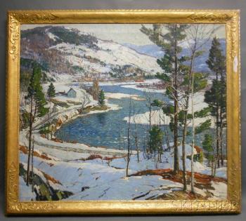 Winter in New England, probably a west river, Vermont view by 
																			Aldro Thompson Hibbard