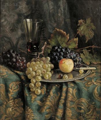 Still life with fruit and wine by 
																			Willy Hanft