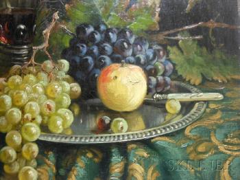 Still life with fruit and wine by 
																			Willy Hanft