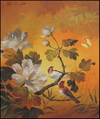 Birds and butterfly in flowering branches by 
																	 Wah Kee Wu