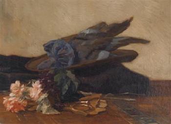 Still life with hat and roses by 
																	Marinus van der Maarel