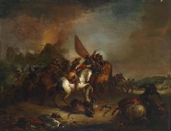A mounted battle by 
																	Joseph Jacops