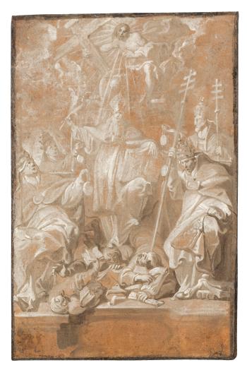 The Four Fathers Of The Church With Saint Lambert by 
																	Anthonie Sallaert