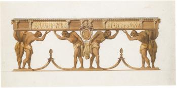 Study Of a Table With The Arms Of Pope Pius VI, Braschi, And Figures Of Hercules Supporting The Top by 
																	Christoph Unterberger