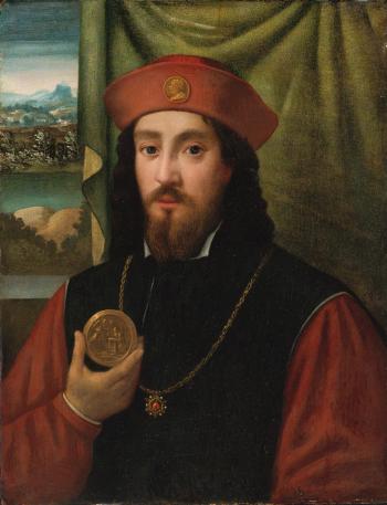 Portrait Of a Man Holding a Medal by 
																	Bartolomeo Veneto