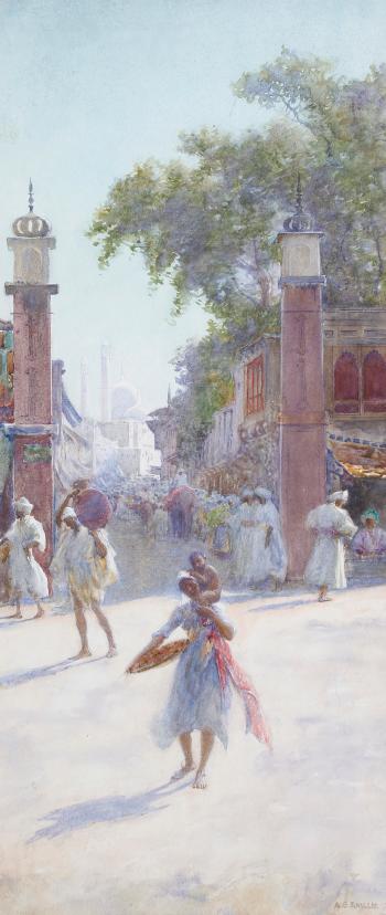 An Eastern street market by 
																	Alfred Edward Emslie
