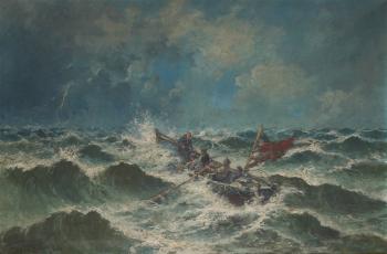 Barque de pêche en pleine tempête by 
																	Eugene Fedhmer