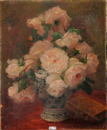 Vase de roses by 
																	Hortense Dury-Vasselon