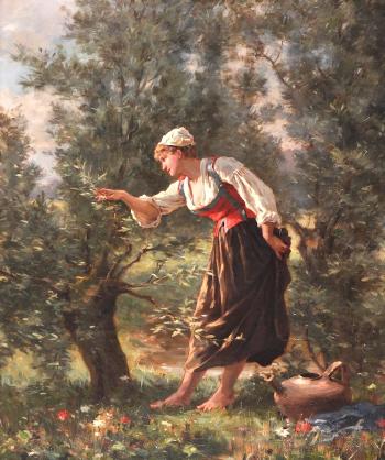 A pretty girl examining the bushes by 
																	Louis Dalliance