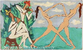 Dancing nudes with musicians by 
																	David Nixon