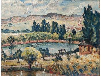 Landscape with a dam by 
																	Reginald Turvey