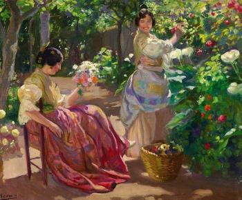 Zwei Damen in Garten by 
																	German Calvo Gonzalez