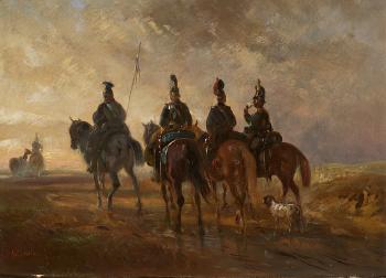 Ein Fahnlein Kavallerie auf Erkundungsritt by 
																	Alois Bach
