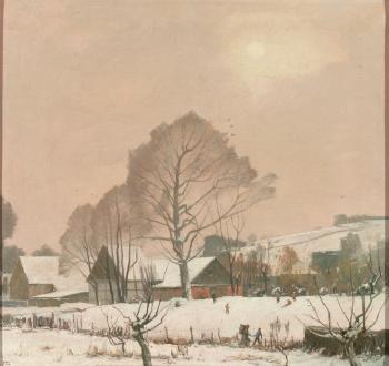Winterliche Dorflandschaft mit Hügelhintergrund by 
																	Max Durschke