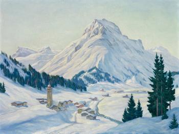 Blick auf das verschneite Lech am Arlberg mit Omeshorn by 
																	Karl Eyth