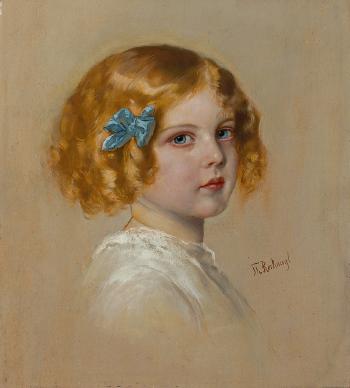 Portrait eines kleinen blonden Mädchens mit blauer Schleife by 
																	Theodor Recknagl