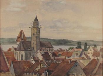 Blick über die Dächer von Überlingen auf St. Nikolaus und den See by 
																	Josef Ohligschlager