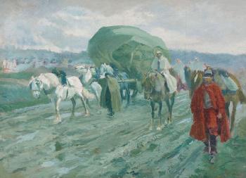 Kavallerie mit einem Wagen. by 
																	Louis Dunki