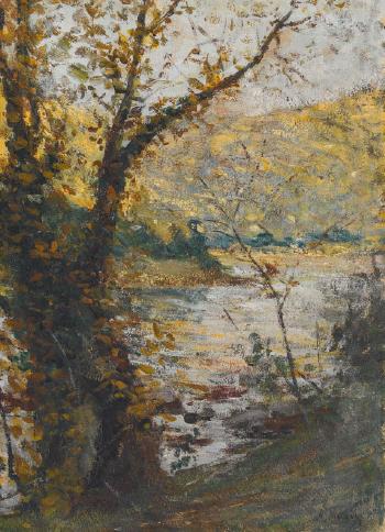 Herbstliche Uferpartie mit Bäumen. by 
																	Alfonso Muzii