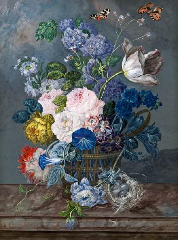 Blumenstillleben mit Vogelnest by 
																	Ladislaus Tumal