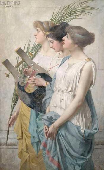 Drei römische Sängerinnen mit Leier und Palmzweig by 
																	Leon Fortunski