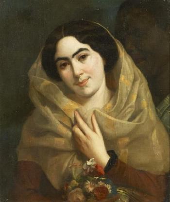Porträt einer Dame mit Tuch by 
																	Arsene Charles Narcisse Hurtrel
