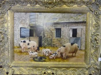 Gloucestershire Old Spots in a farmyard by 
																			Carl A Whitfield