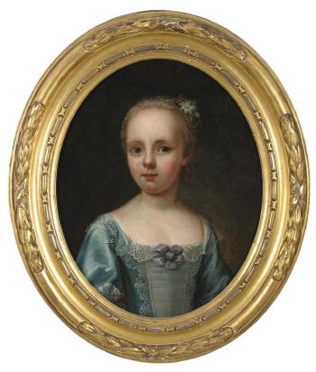 Portrait of a girl in a blue dress by 
																	Bartholomew Dandridge