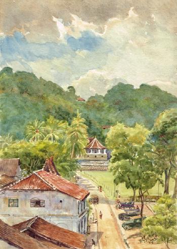 Temple of the Tooth, Kandy, from a room window in Queen's Hotel (Sri Lanka) by 
																	Henry George Gandy