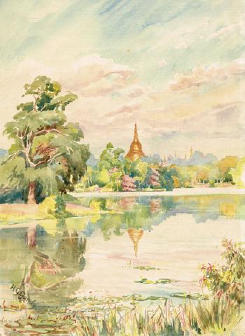 View of Shive Dagor Pagoda from point near the boat club, Burma by 
																	Henry George Gandy