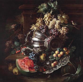 A still life of fruit with a vase by 
																	Tommaso Realfonso
