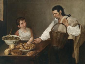 A fishmonger with another figure in an interior by 
																	Antonio Puga