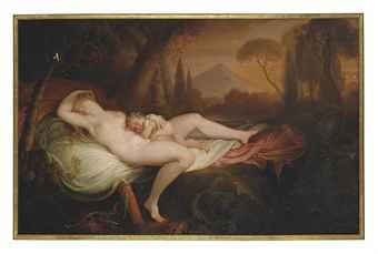 Venus and Cupid in a wooded landscape by 
																	Henry Tresham