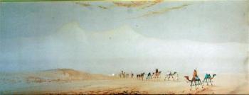 Desert landscapes with Arabs and camels by 
																			Henry S Lynton