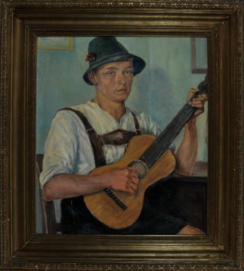Tiroler Bauernjunge spielt Gitarre by 
																	Arthur Galliner