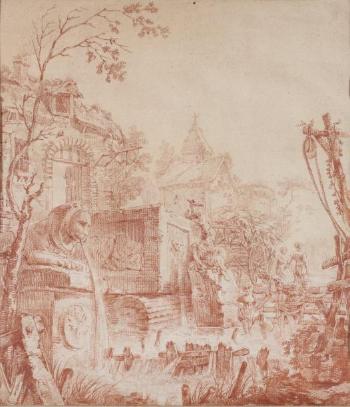 Lavandières dans des ruines by 
																	George Francois Blondel