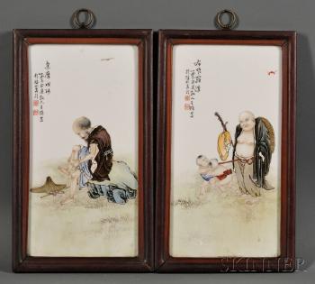 Bu Dai Luohan playing with two children. Old man seated on a rock by 
																	 Xie Yu