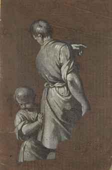 Jeune homme vu de dos, accompagné d'un petit garçon by 
																	Giuseppe Gambarini