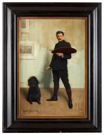 Selfportrait with dog by 
																	Bernhard Osterman