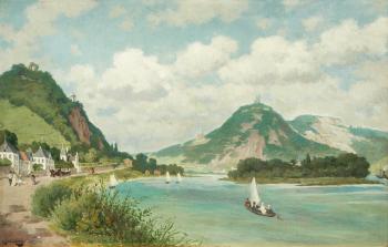 River landscape by 
																			August Jernberg
