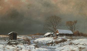 Winter landscape with cottages by 
																	Vasili Yefimovich Ekgorst