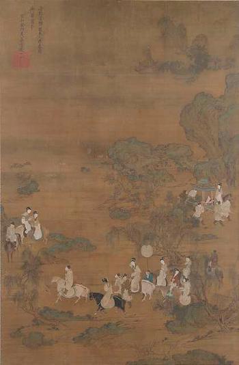 Die Dame Guoguo und ihre Schwestern beim Frühlingsausritt by 
																	 Emperor Huizong