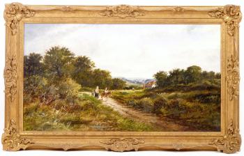 A family and a donkey walking down a country lane by 
																	Edwin Atkyns