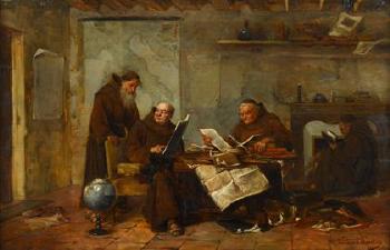 Monks in a study by 
																	Henry Walker d'Acosta