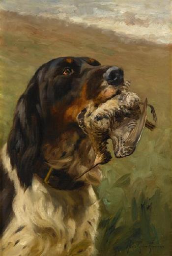 Spaniel with woodcock by 
																	Marie Guise Newcomb