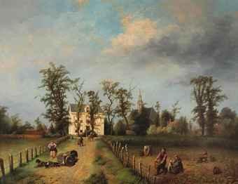 A view of the Achterweg with the Nederlandse Hervormde Kerk in the background, Heemstede by 
																	Jan Fabius