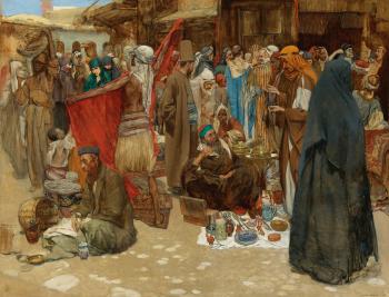 A Busy Bazaar by 
																	Albert Janesch