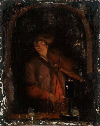 Violoniste jouant à la lueur d’une bougie by 
																	Lambrecht den Tyn