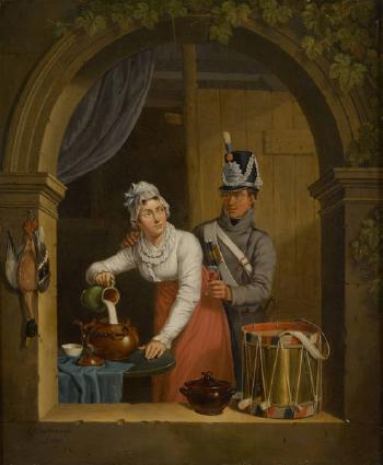 La préparation du repas interrompue by 
																	Cornelis van Cuylenburgh